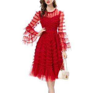NWT - LANELLE Ruffled Red Dress